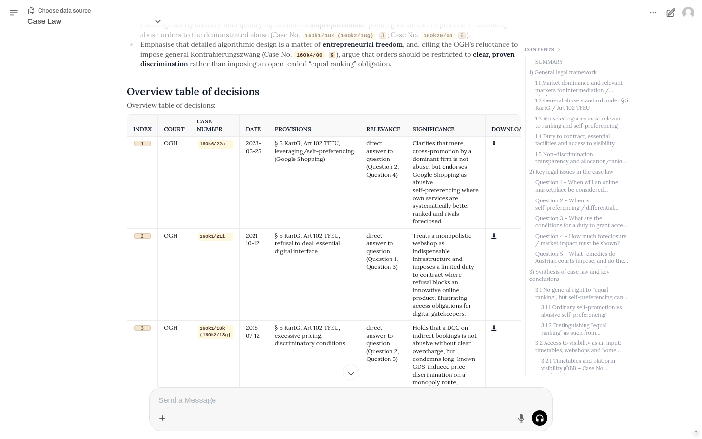 Übersichtstabelle der Entscheidungen mit Download-Links