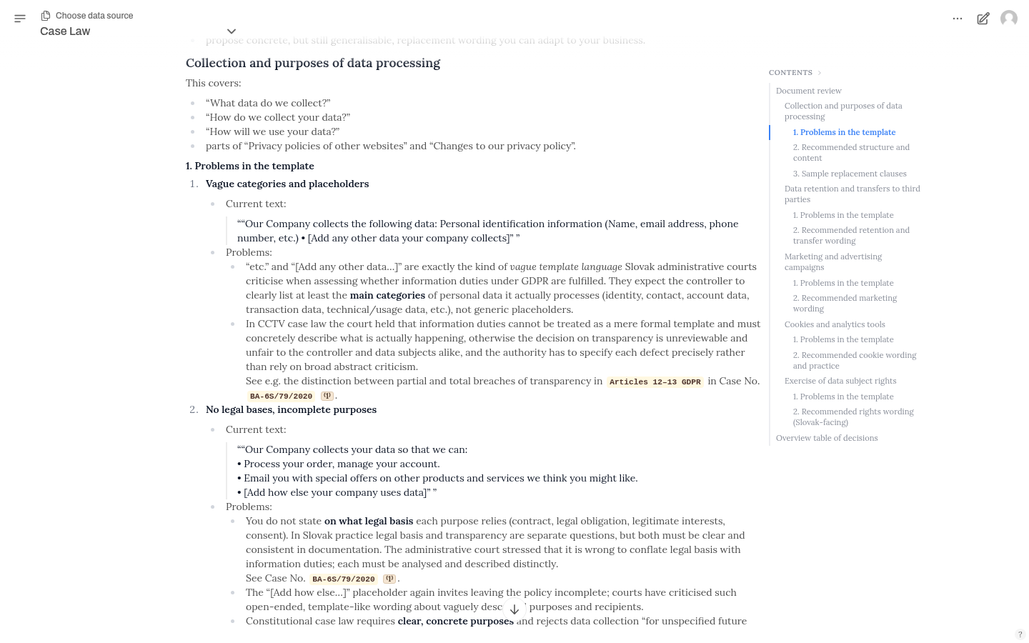 Prüfung einer Unternehmens-Datenschutzerklärung anhand slowakischer Judikatur