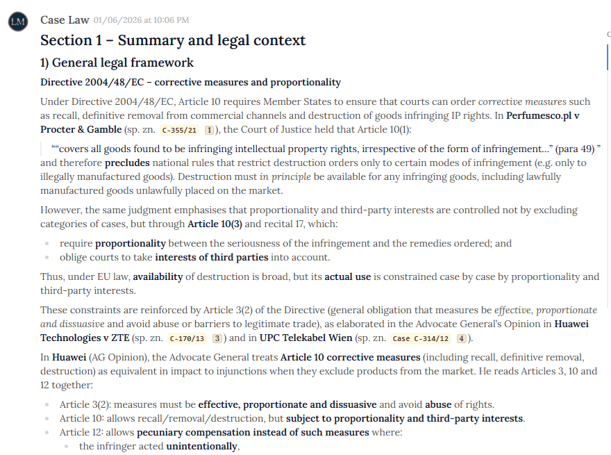 Platform screenshot – case brief
